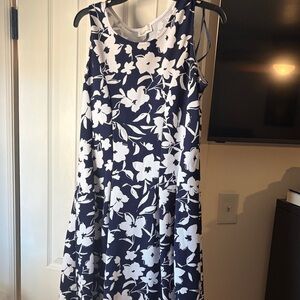 Floral Navy and White Sleeveless Dress